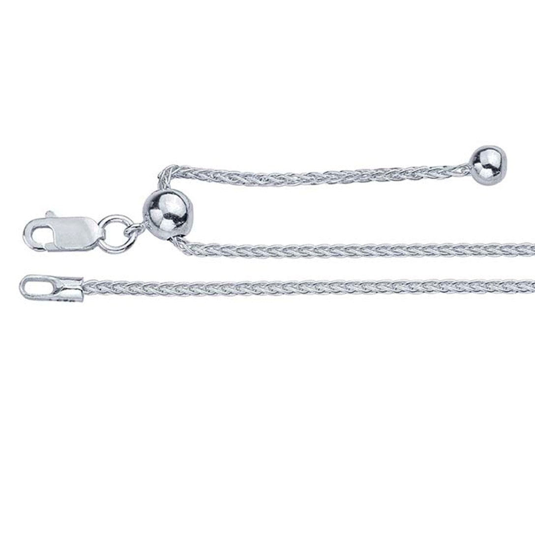 Sterling Silver Wheat Chain 1.3mm, Adjustable 16"-22"