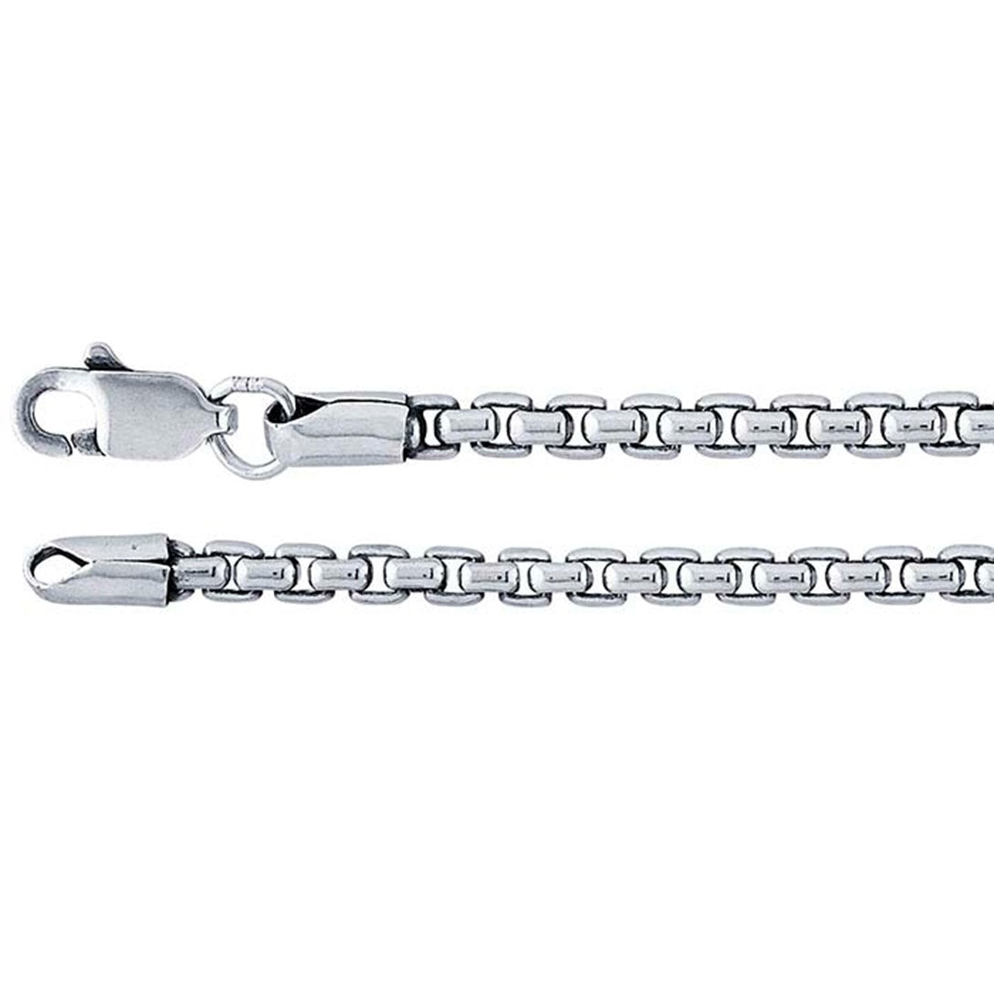 Sterling Silver Rounded Box Chain oxidized 2.5mm, 24" (Mens Chain)