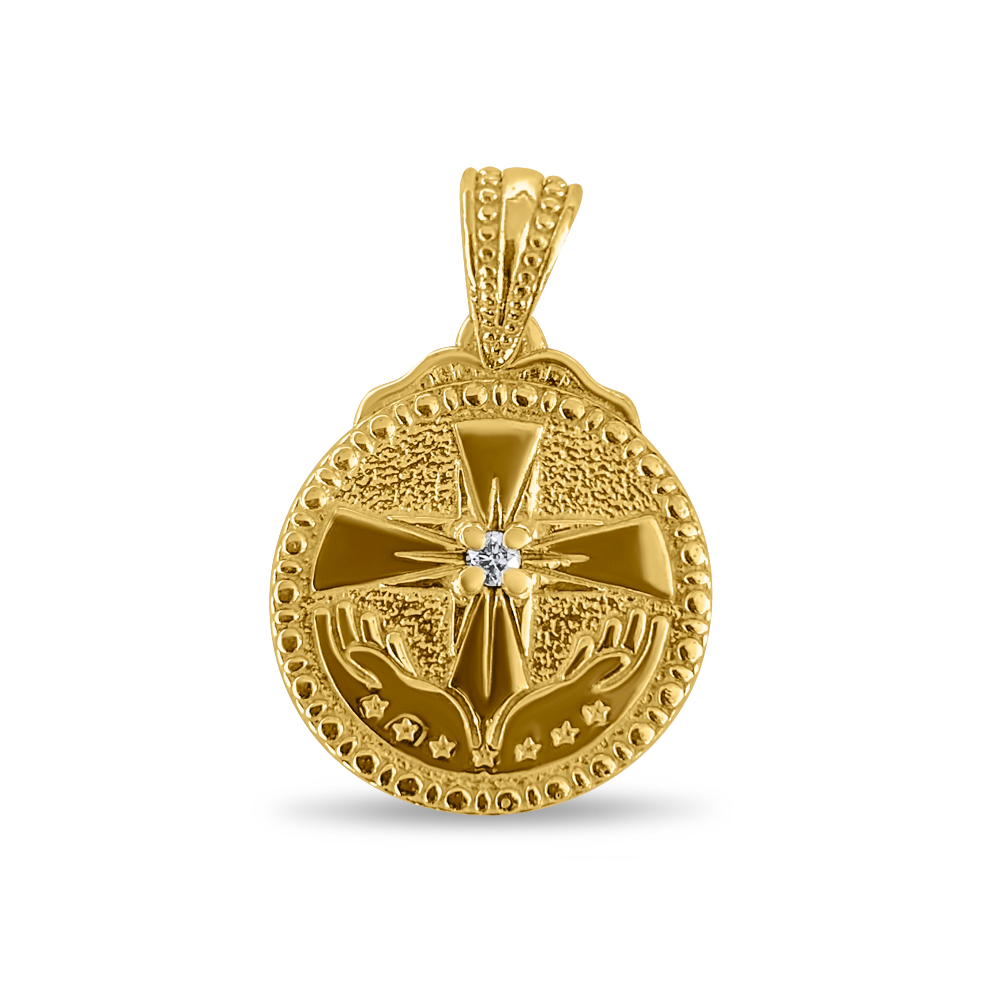 Seven Sisters Pendant, 14K Gold Vermeil with Genuine Diamond Center, 15.25mm or .6"