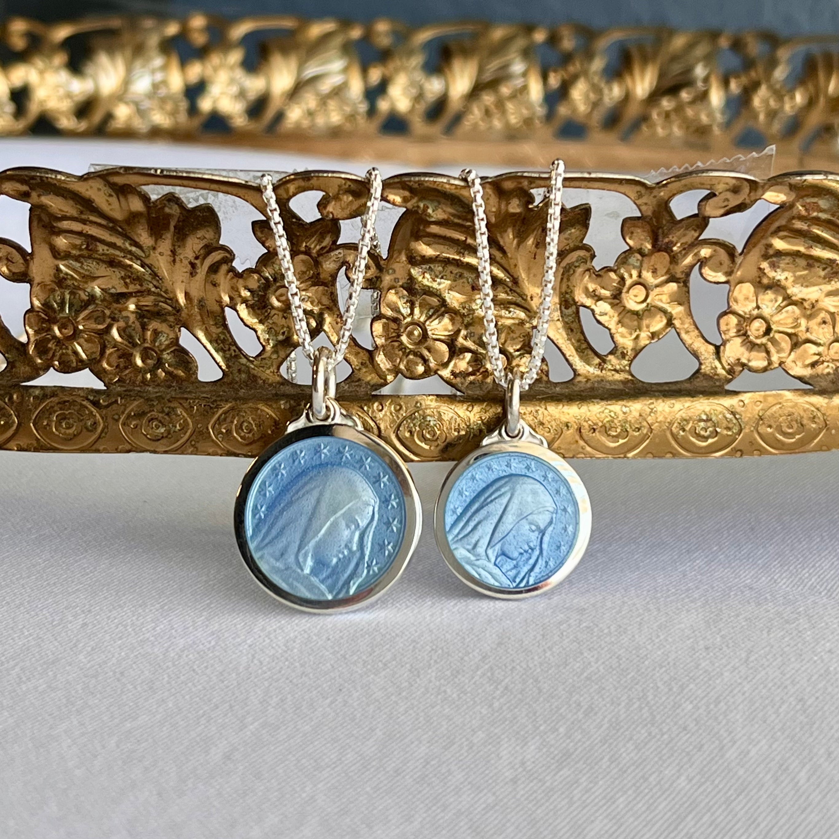 Mary Immaculate French Blue Enamel in Sterling Silver