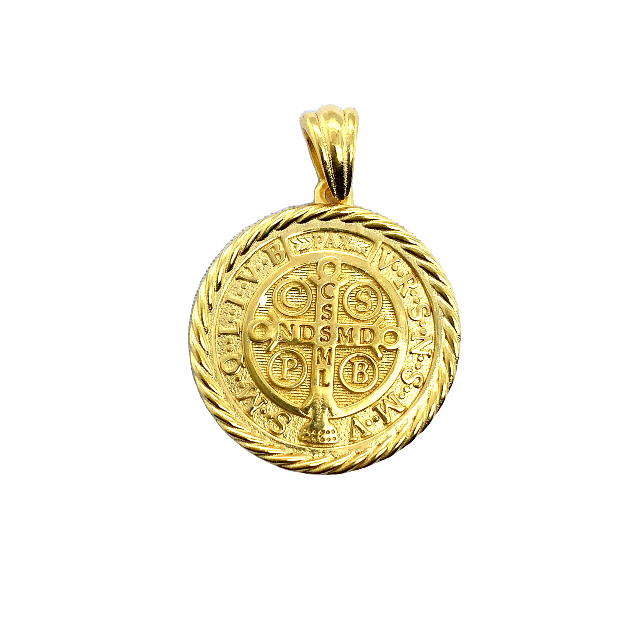 St. Benedict Pendant with Rope Border Mini in 14kt or 18kt Gold Mini 15mm