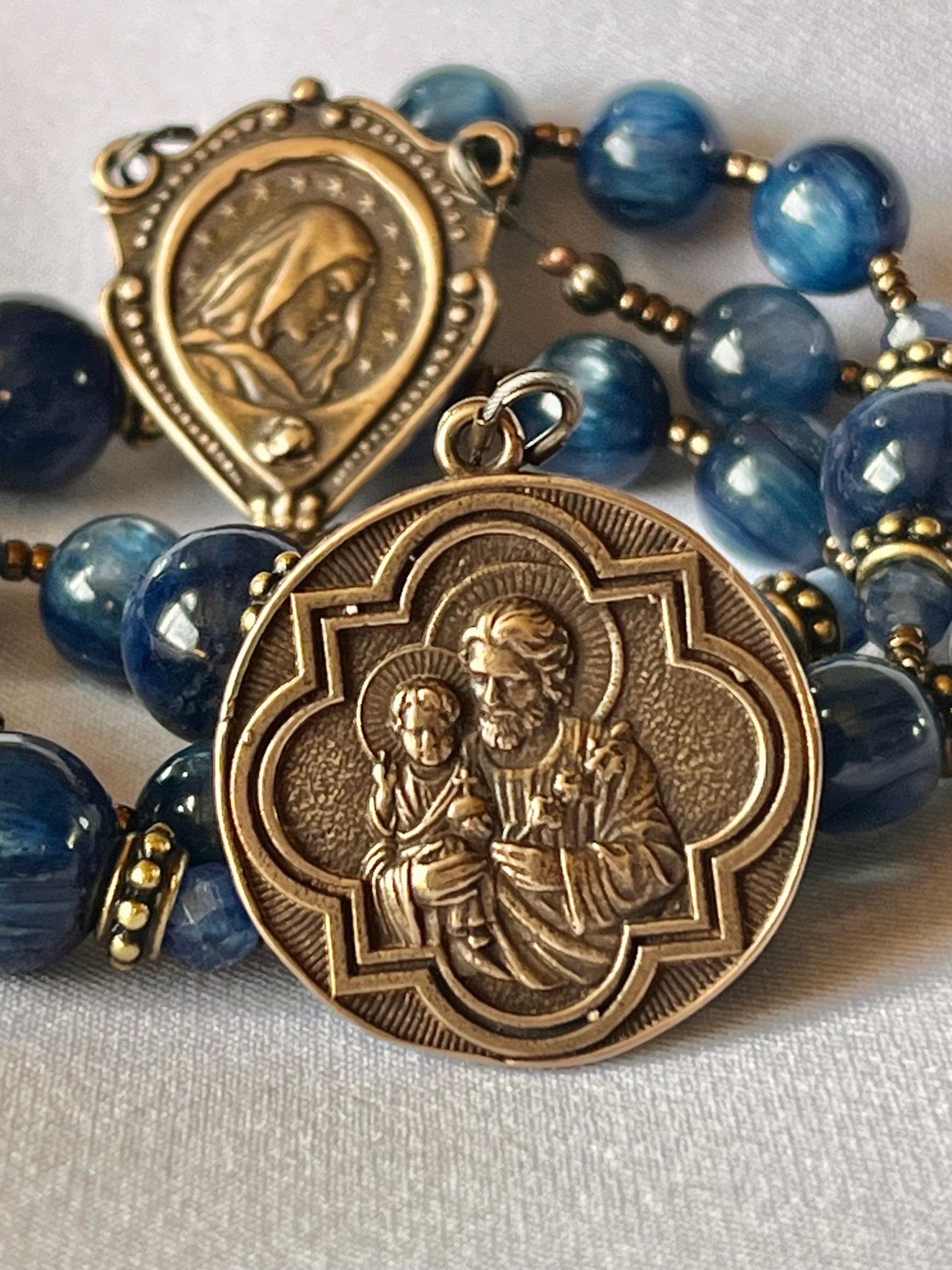 Kyanite and Bronze St. Joseph Chaplet of the Seven Sorrows and Seven Joys