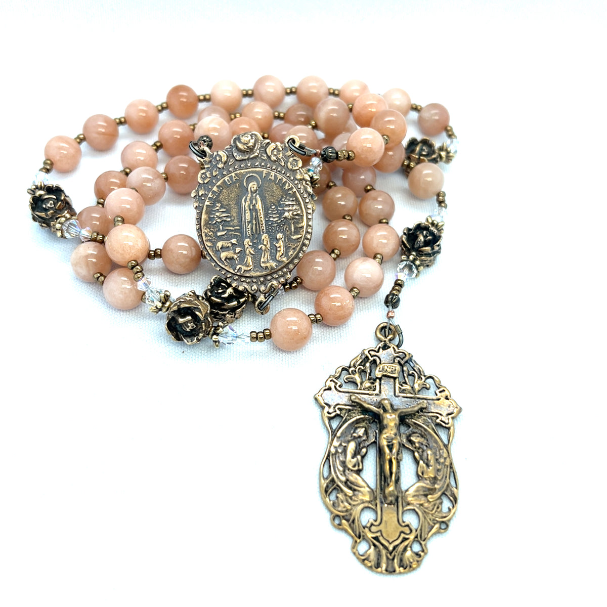 Sunstone and Bronze Rosary, Fatima Center and Angels Kneeling Rosary