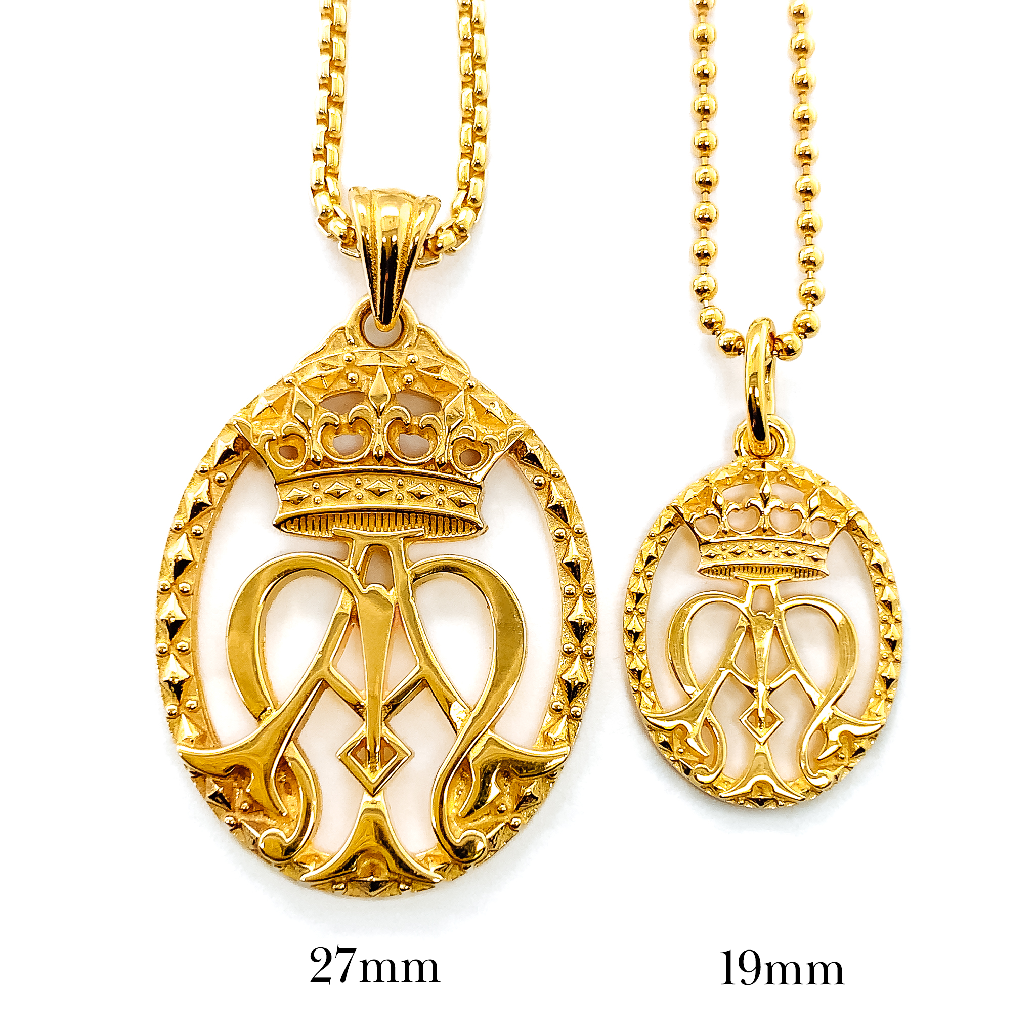 Openwork French Auspice Maria Pendant in Gold Vermeil, 27mm