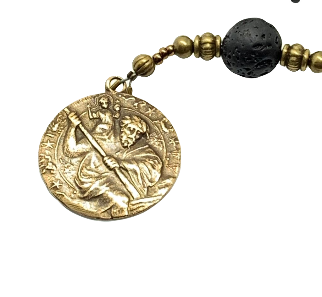 Car Rosary - Lava Rock and Bronze
