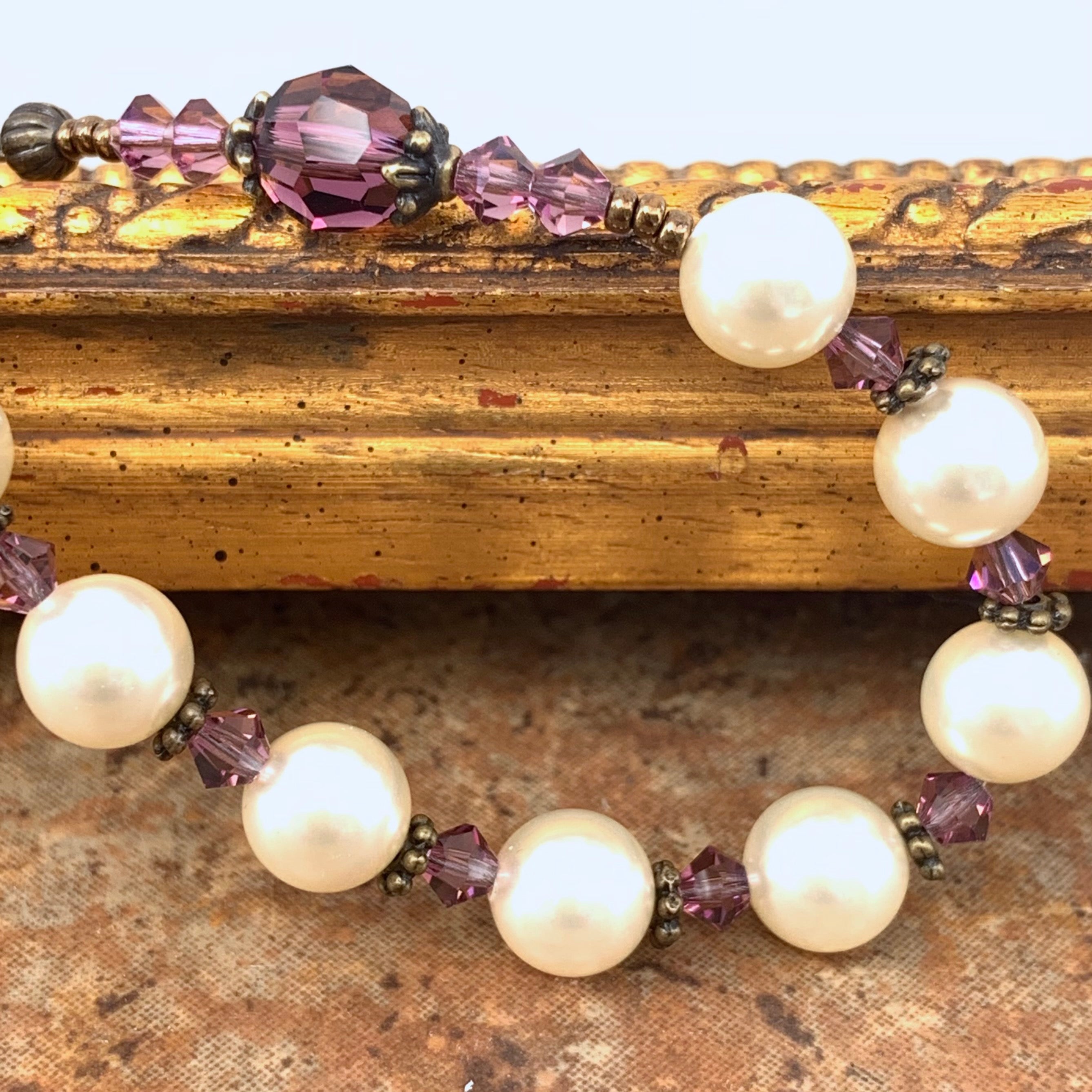 Cream Crystal Pearls and Bronze Our Lady of Guadalupe Single Decade Rosary