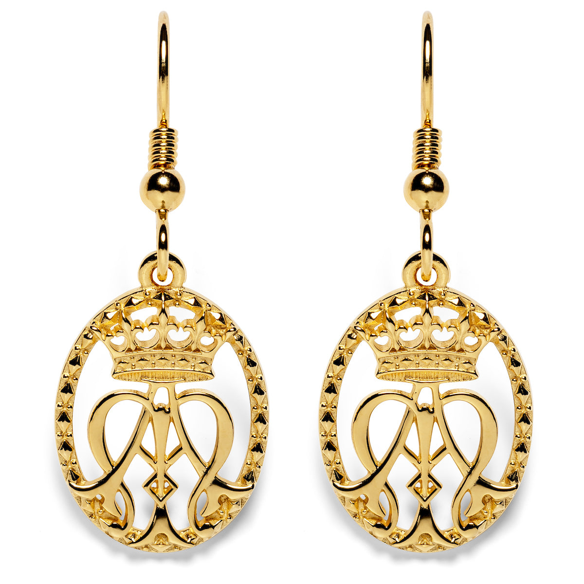 Earrings in Gold Vermeil representing Auspice Maria in an oval shape.