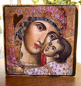 Heart of Theotokos (Mother of God) Icon block 8"h x 7.5"w