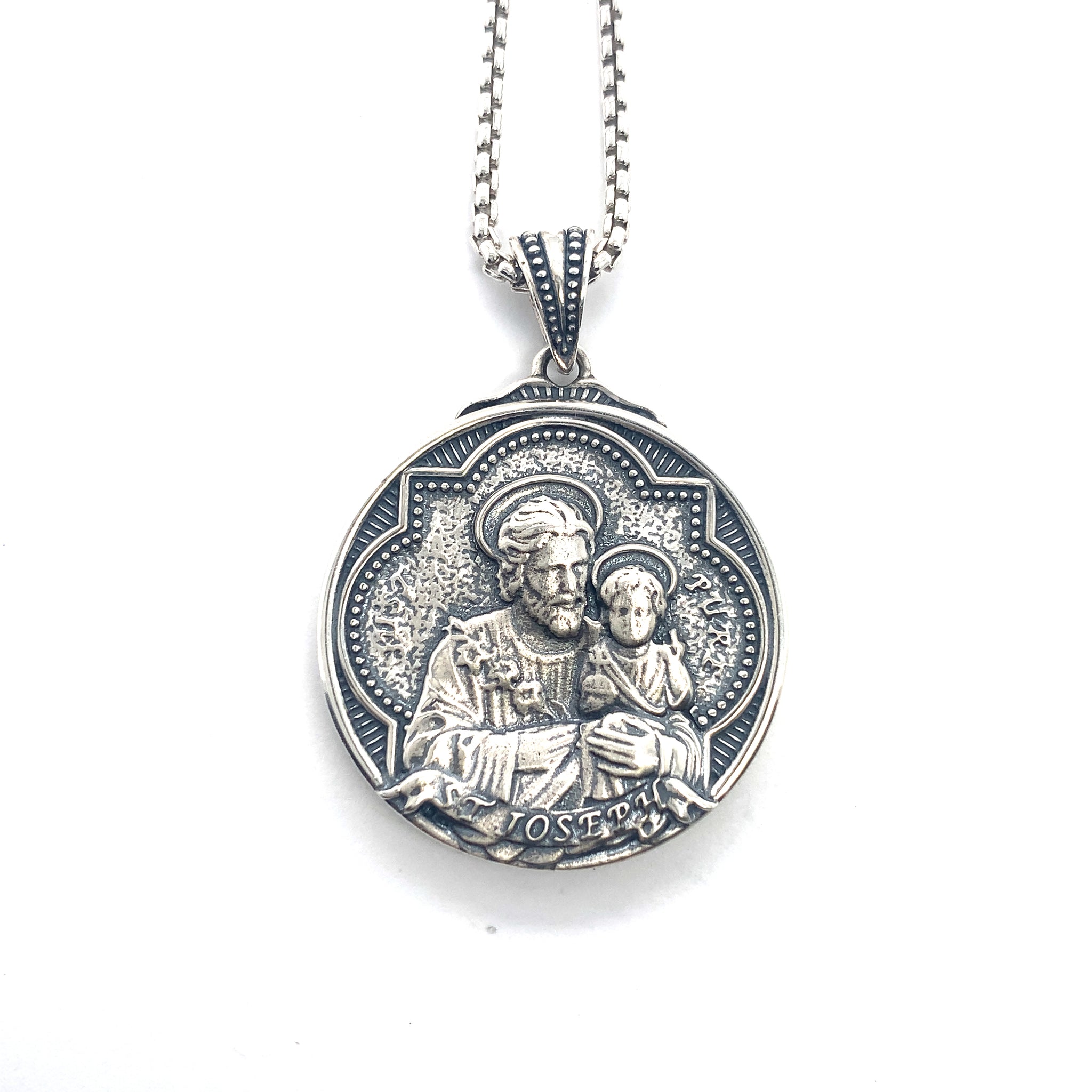 Collana Con Medaglia Di San Giuseppe In Argento Sterling 925 - Ciondolo Religioso Per Uomo E Donna, Regalo Per Battesimo, Comunione E Festa Del Papà