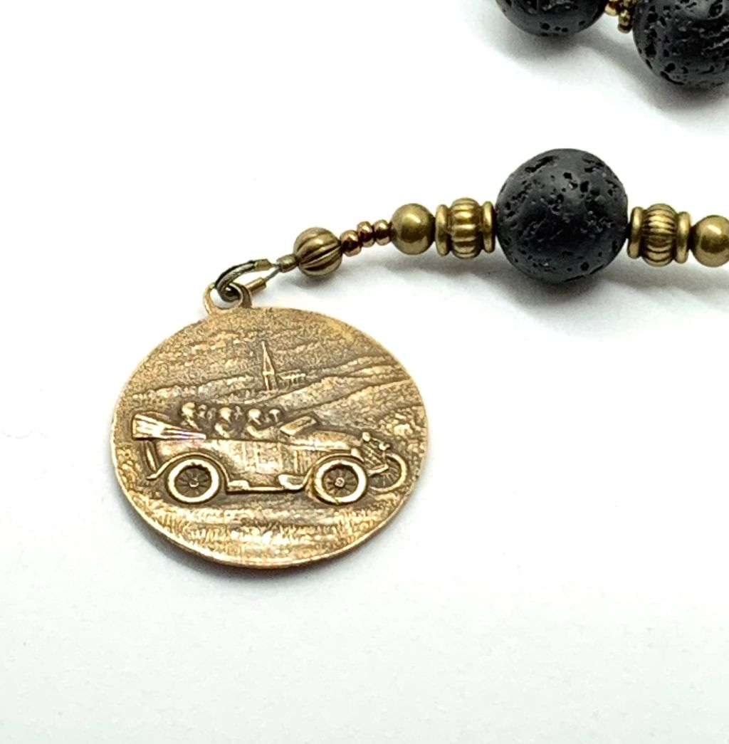 Car Rosary - Lava Rock and Bronze