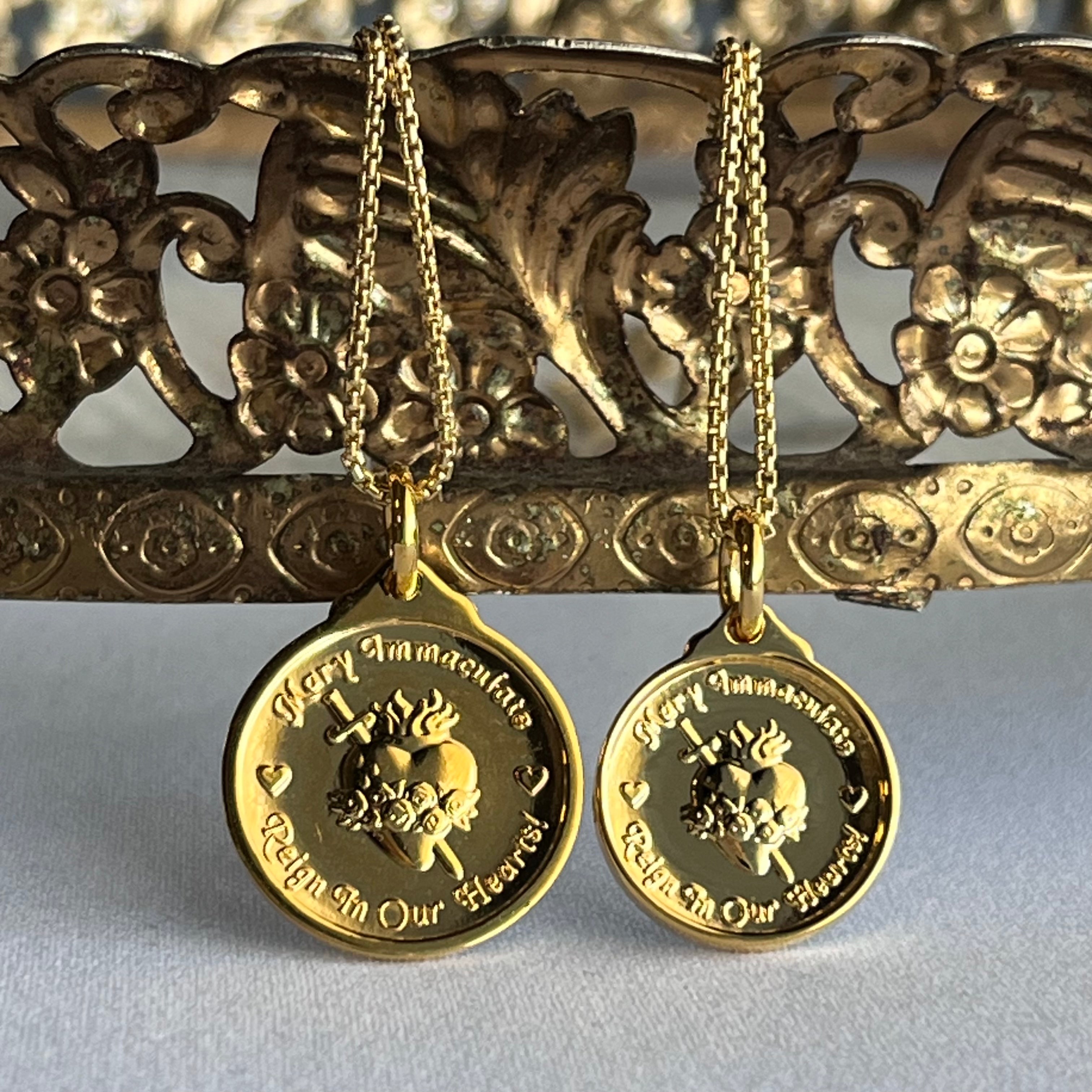 Mary Immaculate Pendant in 14K Gold Vermeil with French Blue Enamel