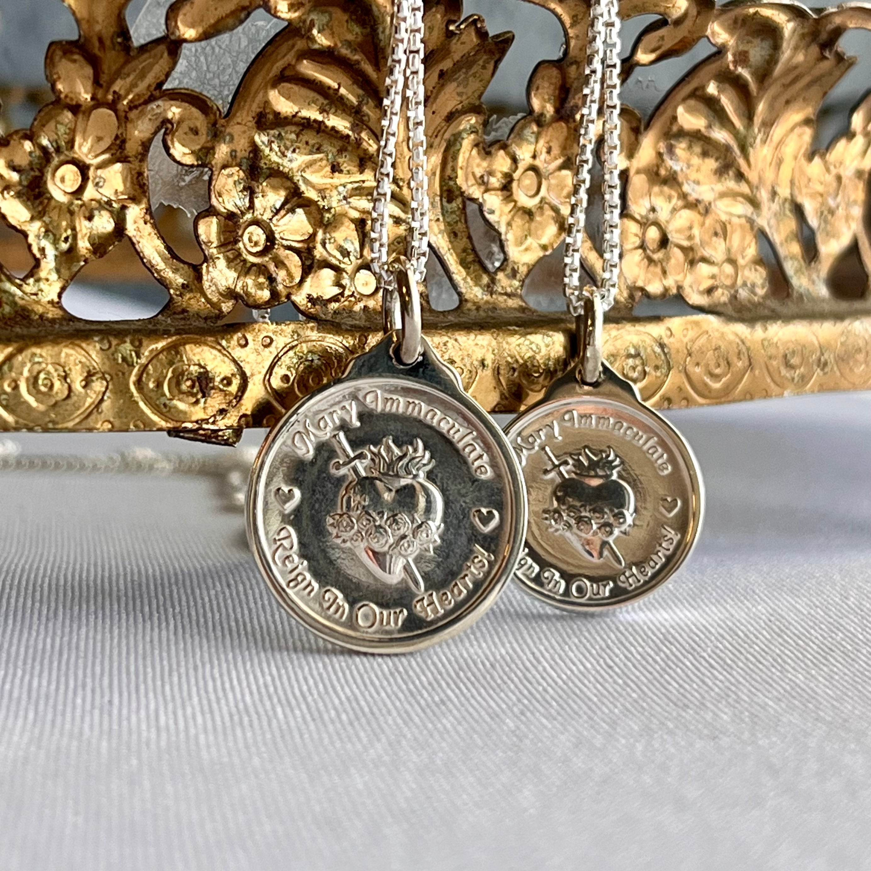 Mary Immaculate French Blue Enamel in Sterling Silver