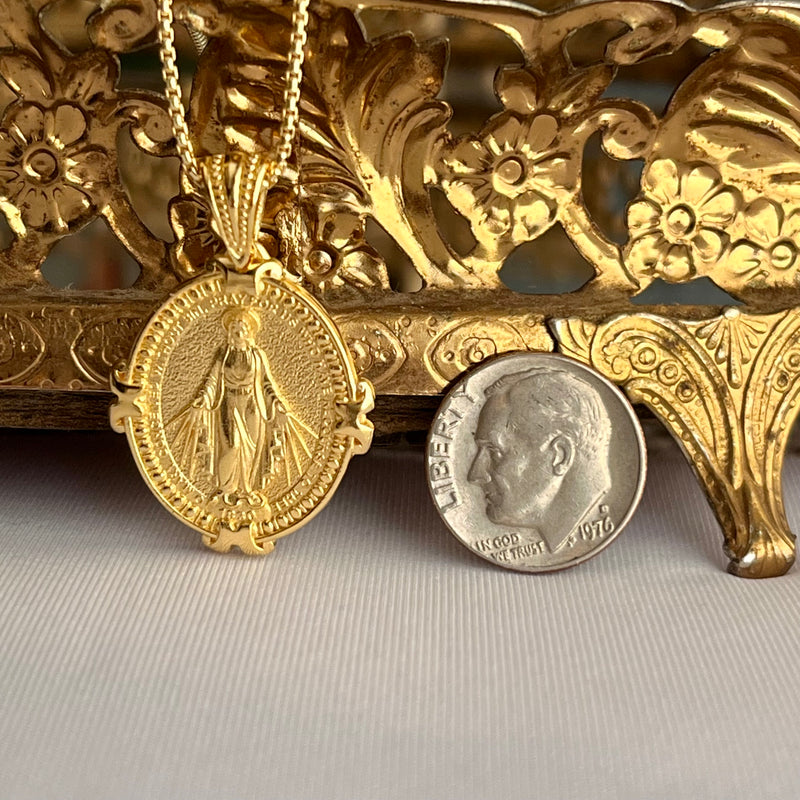 Oval Miraculous Medal in 14K Gold Vermeil