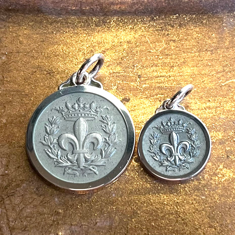 Fleur de Lis Enamel - Light Grey, Sterling Silver, Two sizes