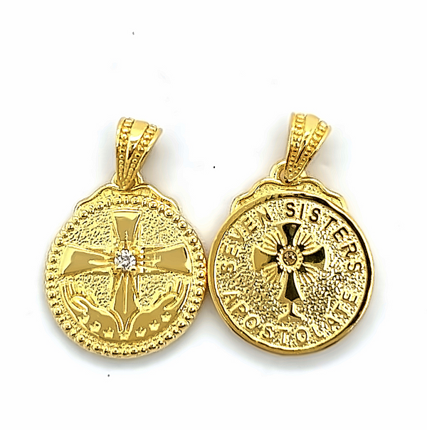 Seven Sisters Pendant, 14K Gold Vermeil with Genuine Diamond Center, 15.25mm or .6"