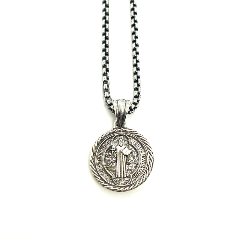 St.Benedict Pendant with Rope Border in Sterling Silver, 15mm (Small)