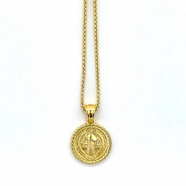 St.Benedict Pendant with Rope Border in Gold Vermeil, Small 15mm