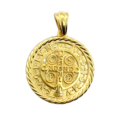 St.Benedict Pendant with Rope Border in Gold Vermeil, 25mm