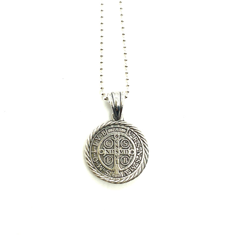St.Benedict Pendant with Rope Border in Sterling Silver, 15mm (Small)