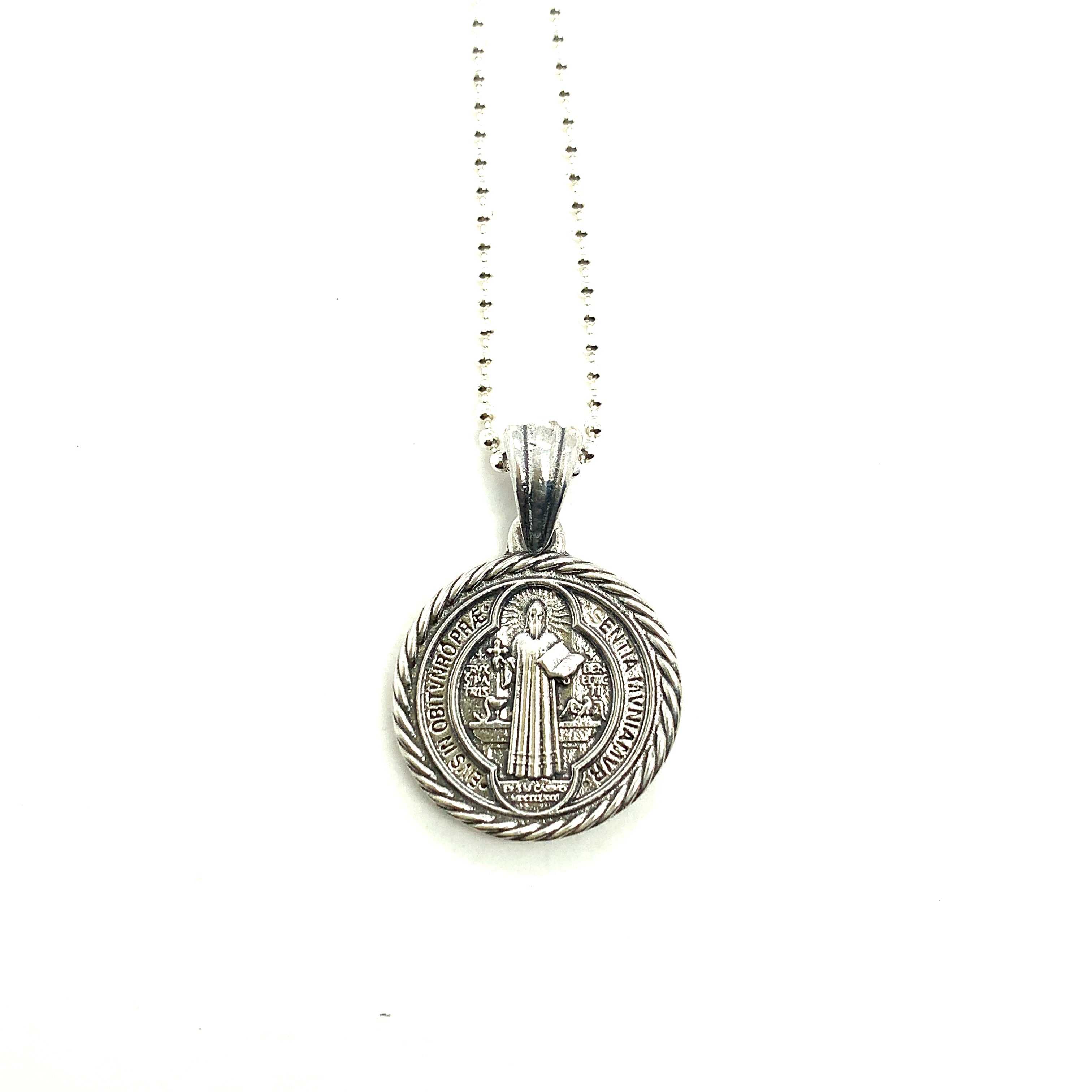 St.Benedict Pendant with Rope Border in Sterling Silver, 15mm (Mini)
