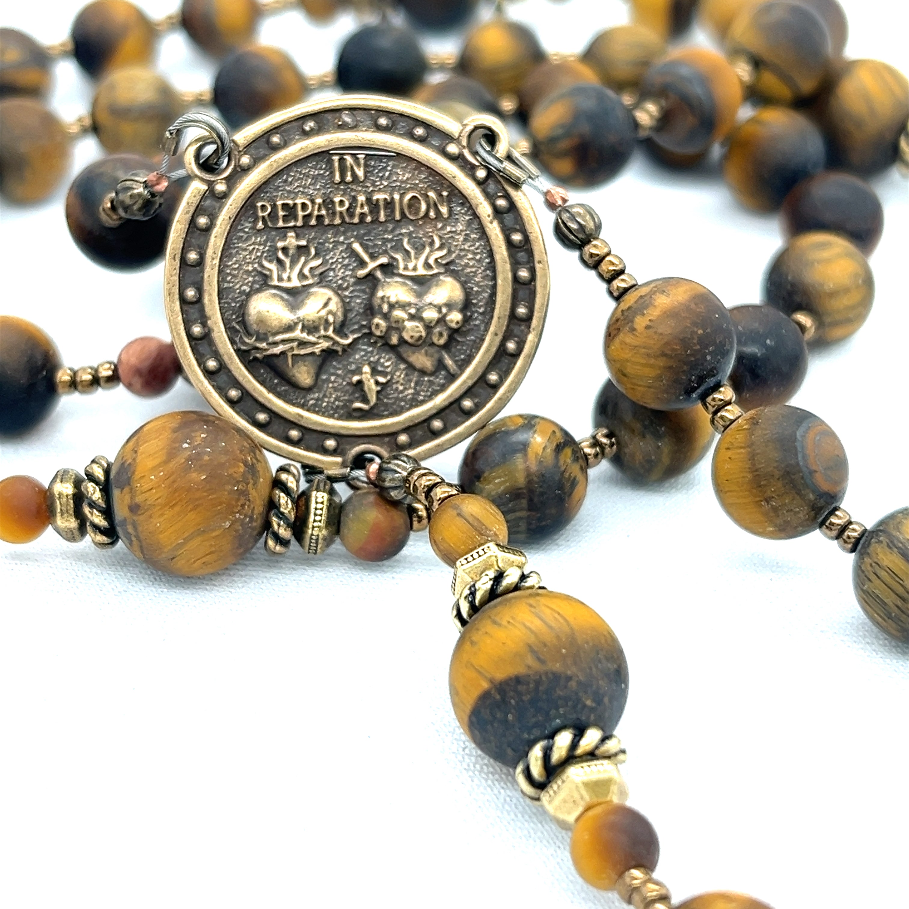 Matt Tiger Eye and Bronze Holy Face, Penal -Era Crucifix