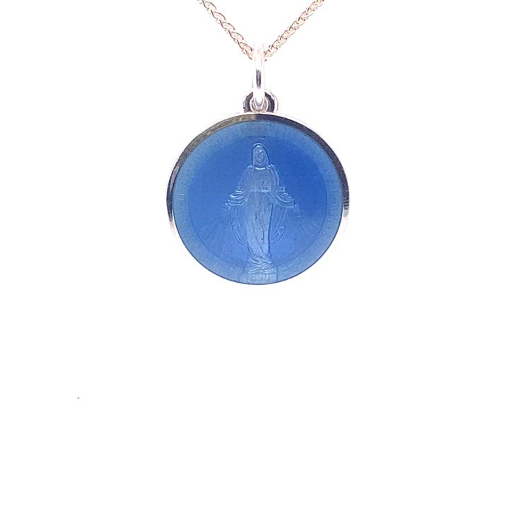 French Blue Miraculous medal enamel with the stamp of the medal of Immaculate Conception