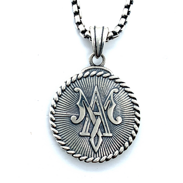 Reversible Shield of St. Michael the Archangel / Auspice Maria Pendant in Sterling Silver, 24mm