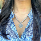 Chi Rho Pendant in Sterling Silver on Swarovski Pearls, 26mm