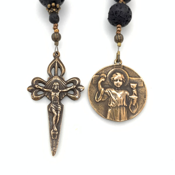 Lava Rock and Bronze Young Jesus with Eucharist Single Decade Rosary
