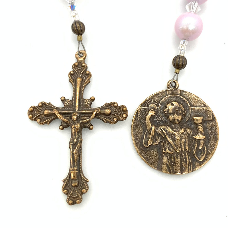 Iridescent Rose and Bronze Young Jesus with Eucharist Single Decade Rosary