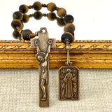 Tiger Eye (Natural) and Bronze St. Francis and Penal Crucifix Single Decade Rosary