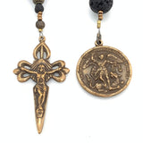 Single Decade Rosary - Lava Rock and Bronze Sts. Michael and James (Camino de Santiago) Crucifix
