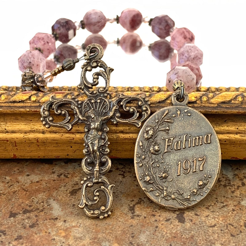 Strawberry Quartz and Bronze, Fatima Single Decade Rosary