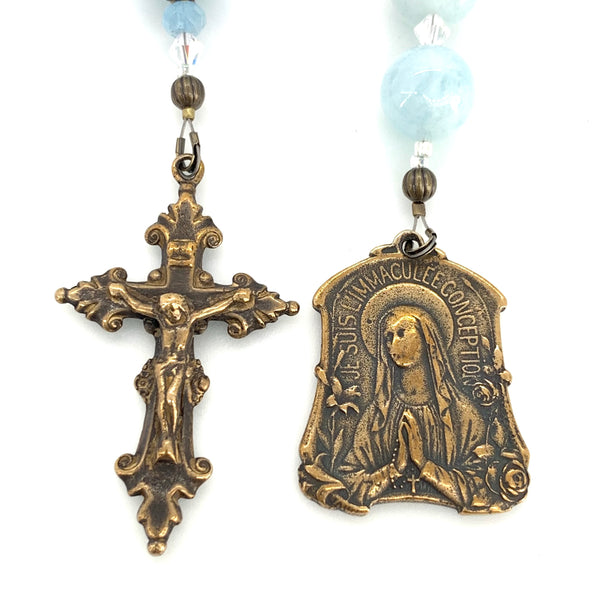 Aquamarine and Bronze Lourdes Single Decade Rosary