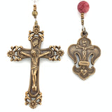Rhodonite and Bronze Fleur de Lis Single Decade Rosary