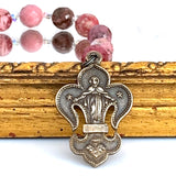 Rhodonite and Bronze Fleur de Lis Single Decade Rosary