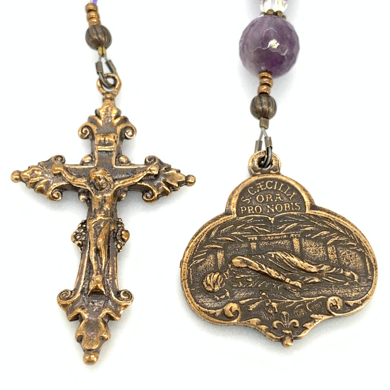 Amethyst and Bronze St. Cecilia Single Decade Rosary