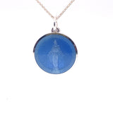  Vintage French Blue Miraculous Medal pendant necklace in silver on chain