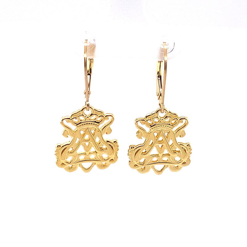 Gold vermeil earrings in the shape of the signature Auspice Maria symbol