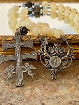 Yellow Calcite and Bronze Rosary, Lourdes Center and Caravaca Crucifix
