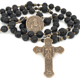 Rosary using Lava Rock hail mary rosary beads, Bronze St. Benedict Center and Holy Face Cross