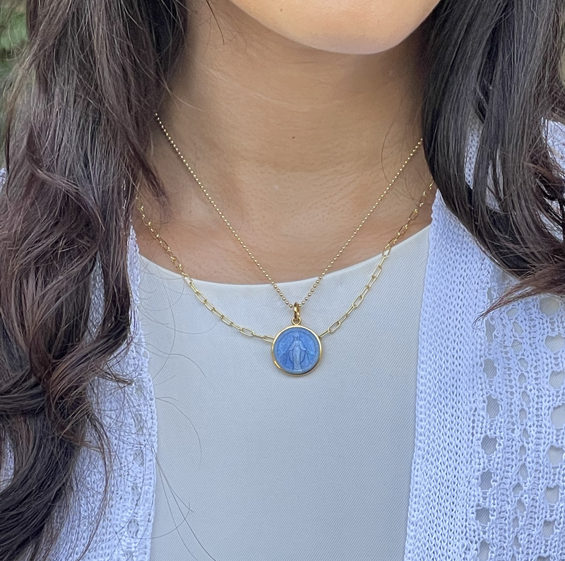 French Blue Enamel Miraculous Medal Fount of Grace