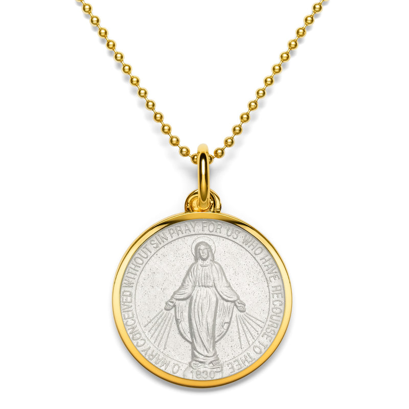 Miraculous Medal Pendant in 14k Gold Vermeil with White Cream Enamel (3 Sizes)