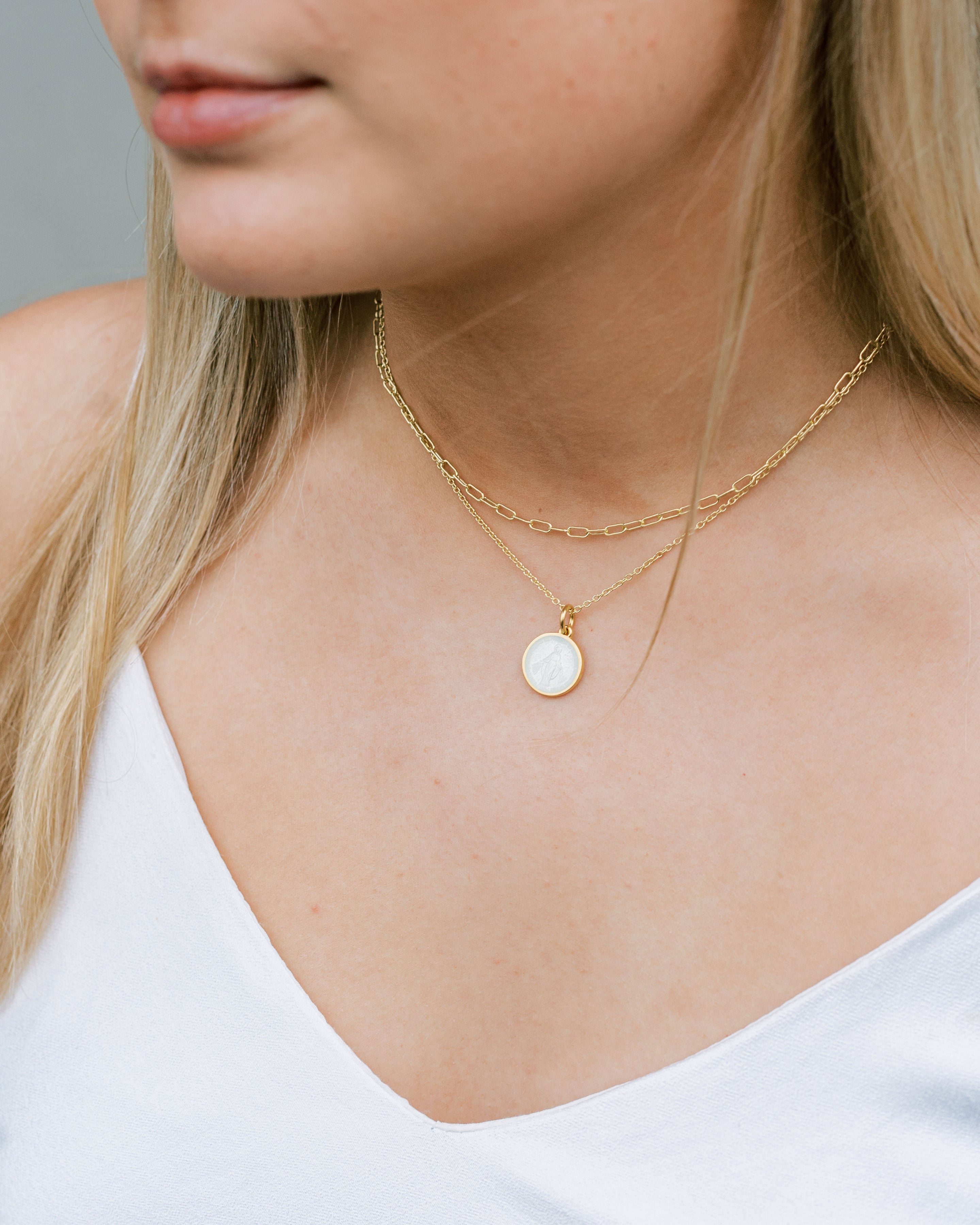 White Angel Enamel in 14k Gold Vermeil or Sterling Silver, 14mm (1/2")