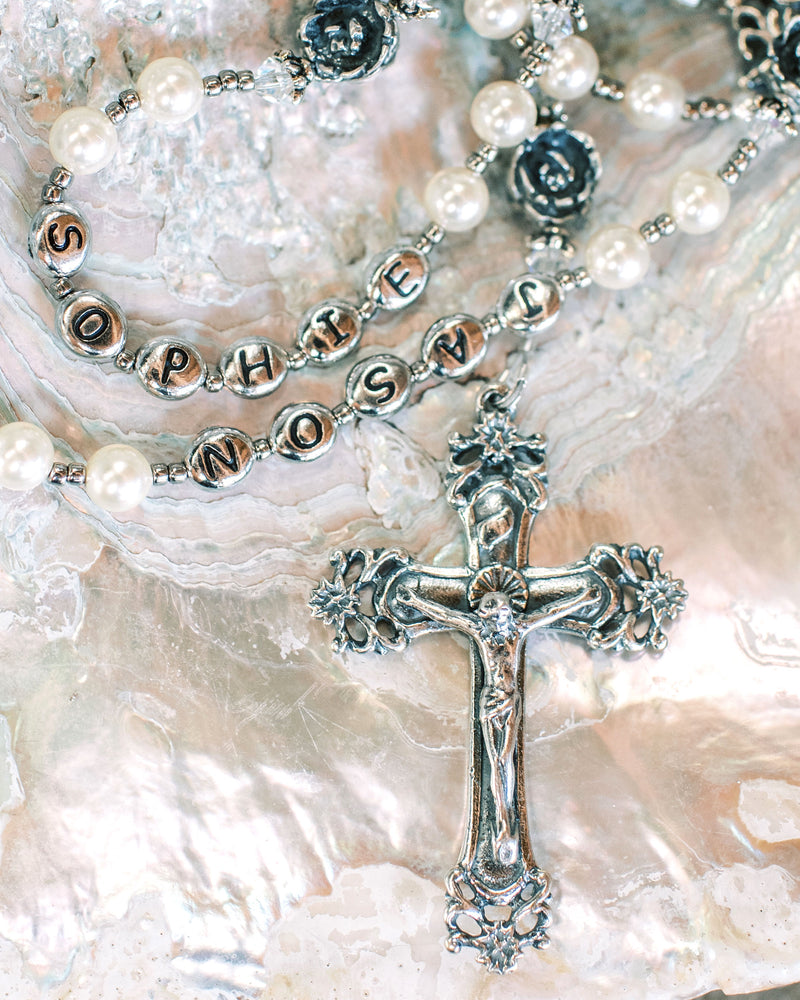 Sterling Silver Wedding Rosary, Customizable