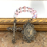 Pink Swarovski Crystals and Bronze First Eucharist Single Decade Rosary