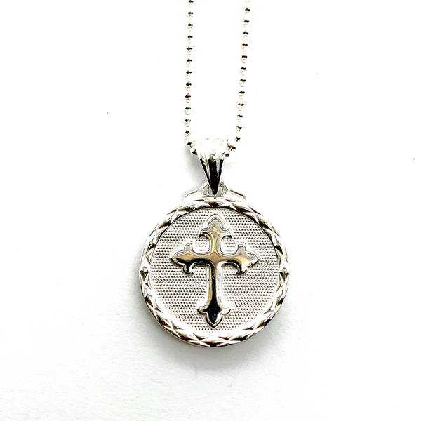 Sacred Heart of Jesus / Cross Reversible Pendant in Sterling Silver, 19mm