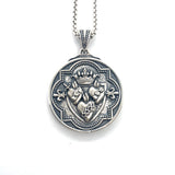 Sterling silver three hearts necklace pendant with 2 fluer de lis and a crown