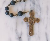 Rosary - Lava Rock and Bronze St. Benedict Center and Holy Face Cross