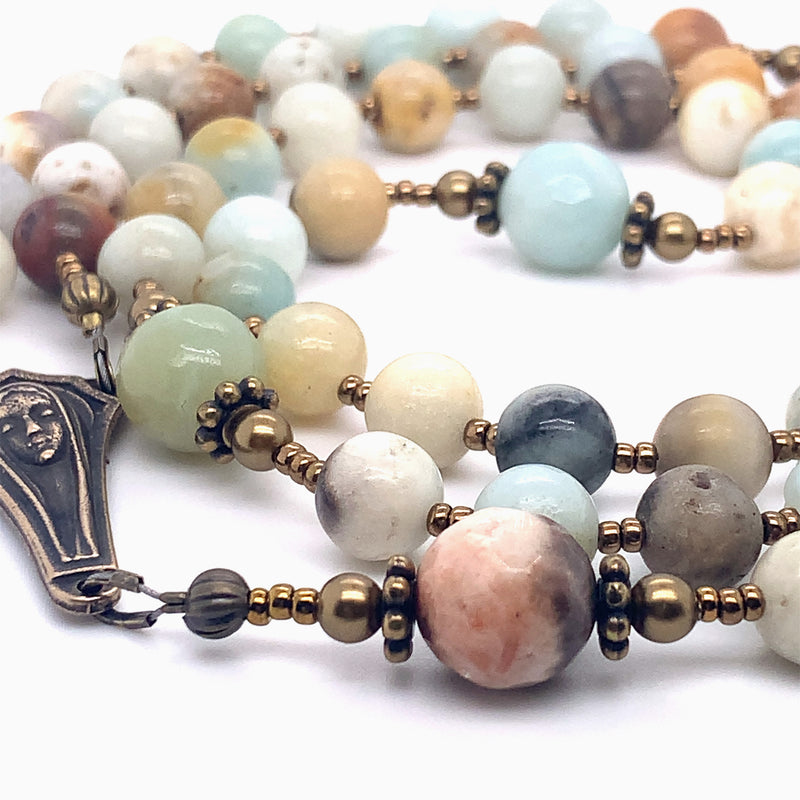 Rosary - Flower Amazonite and Bronze Penal Center and Crucifix
